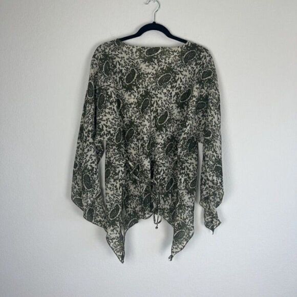 Vintage Magic Woman’s Tunic Paisley Green Bohemian Flared Sleeve Blouse Large - Picture 4 of 10